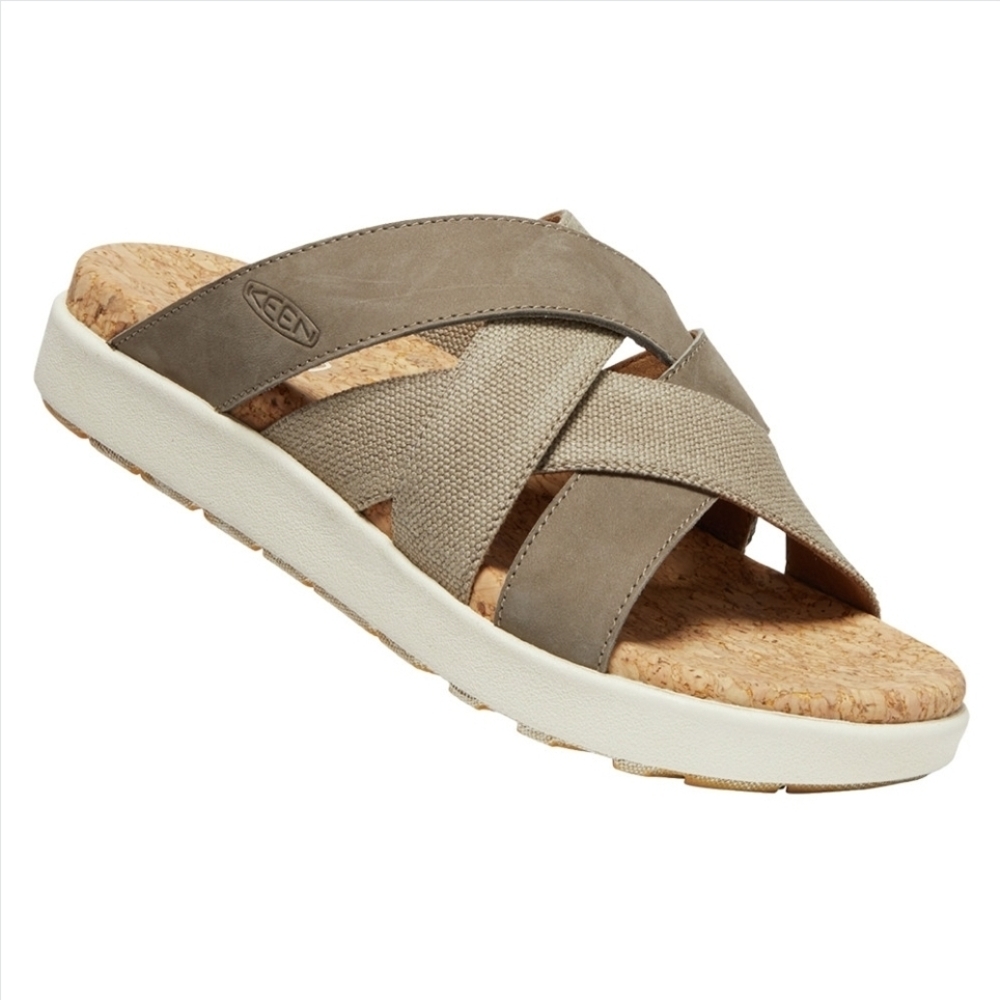 Keen Women's 8 Brindle Birch Brown Ellie Mixed Strappy Slide Casual Sandals